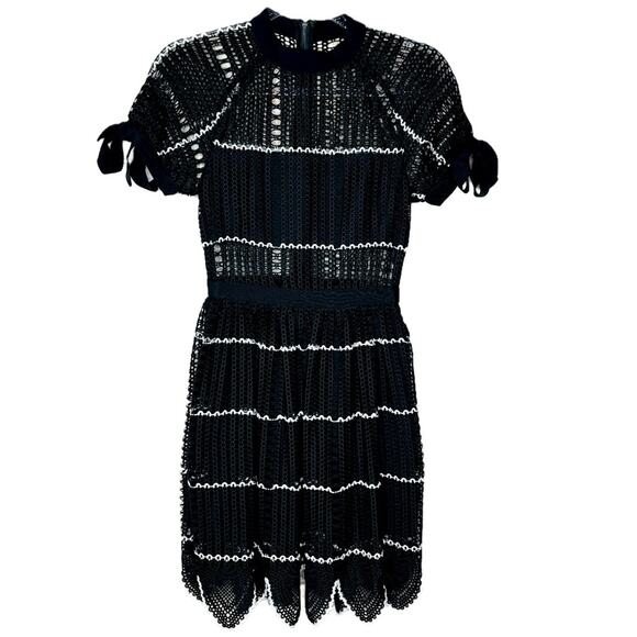 NWT Crocheted Scalloped Hem Mini Dress - BLACK & WHITE - Picture 5 of 6